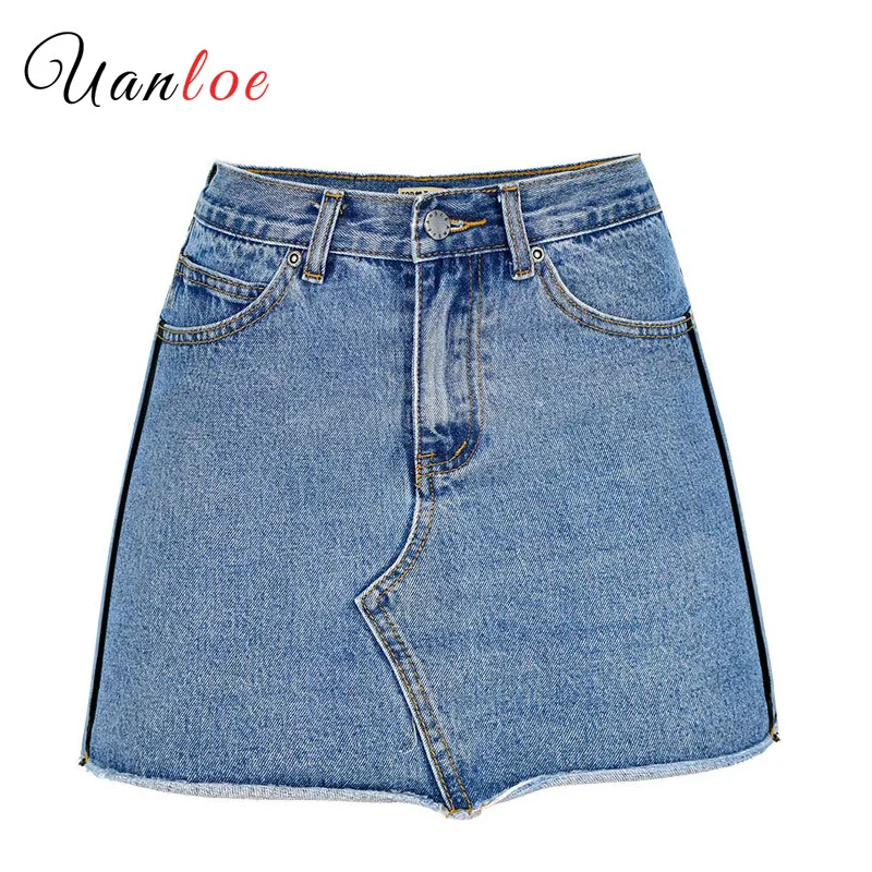 2019 Women Summer Blue Solid Casual High Waist Pencil