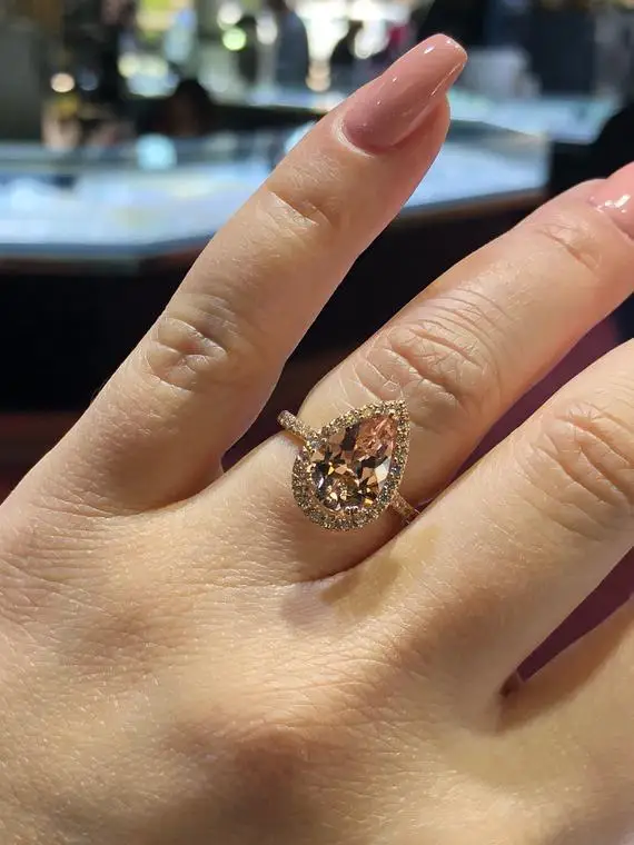 Женское Модное Элегантное кольцо с кубическим цирконием, розовое золото, цвет шампанского, кристалл, обручальное кольцо для женщин, ювелирные изделия