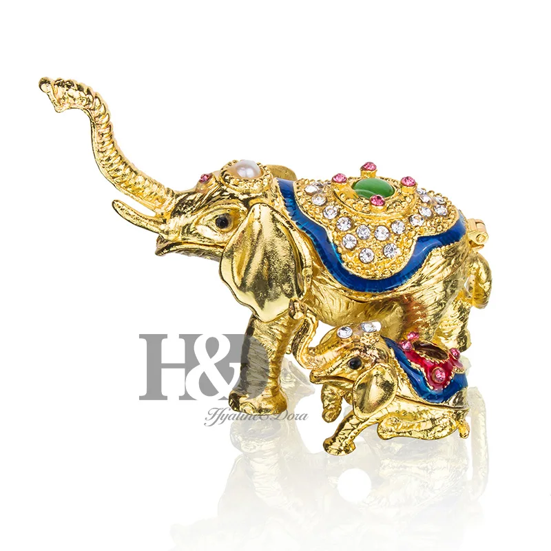 

H&D Mini Figurine Elephant Trinket Box Ornament Crystals,Hand-Painted Jewelry Box Hinged Collectible Ring Holders For Girls