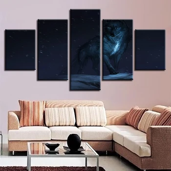 

Modular Canvas Pictures Wall Art Home Decor 5 Pieces Night Wolf Paintings HD Prints Animal Abstract Poster Living Room Framework