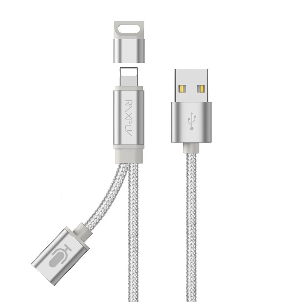 RAXFLY 2в1 подслушивающий зарядный адаптер для iPhone 7 8 Plus Lighting to Audio charger кабель для наушников разветвитель для iPhone - Цвет: Silver 2