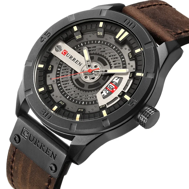 CURREN Men Military Sports Watches Men's Quartz Date Clock Man Casual Leather Wristwatches Relogio Masculino