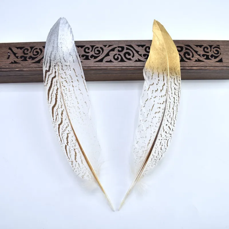 

10Pcs/Lot Dipped Gold Silver Pheasant Tail Feathers for crafts 15-25CM DIY natural feathers for jewelry making Party Decorations