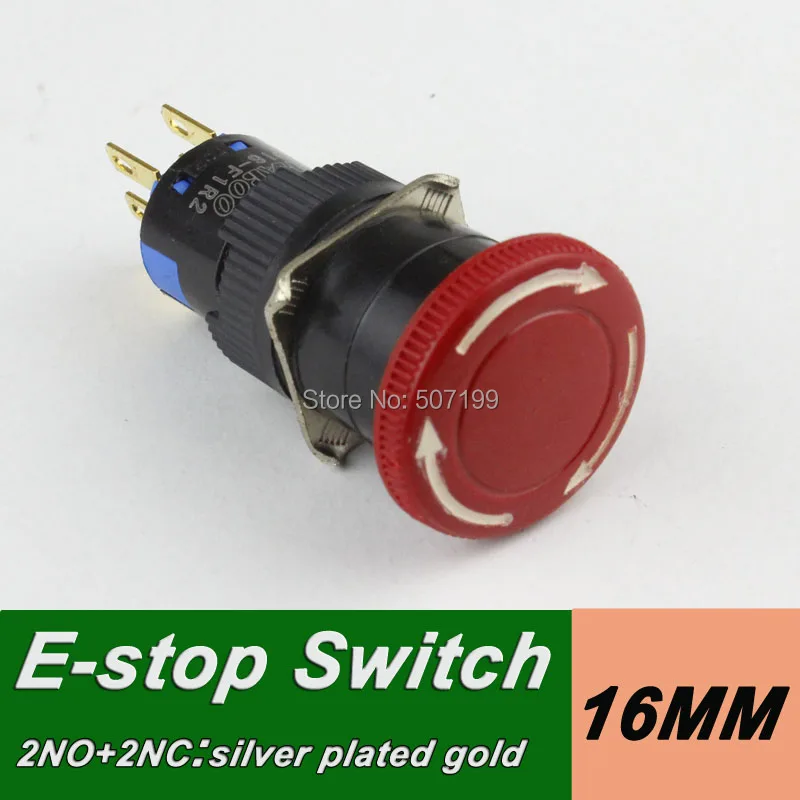 

1pcs shipping free 2NO+2NC mushroom head emergency stop switch press to lock turn right to reset emergency push button switch