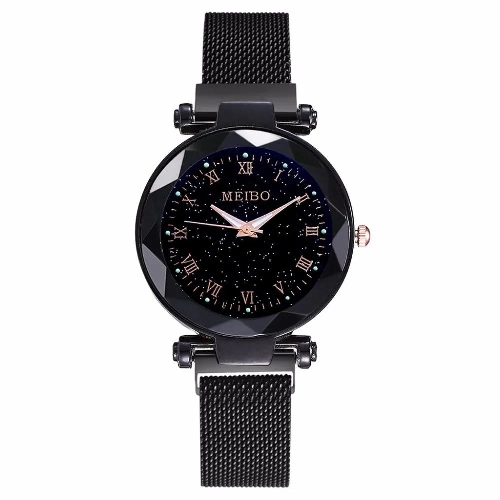 Women Mesh Magnet Buckle Starry Sky Watch Luxury Ladies Geometric Surface Roman Dial Quartz Relogio Feminino|Женские часы| |