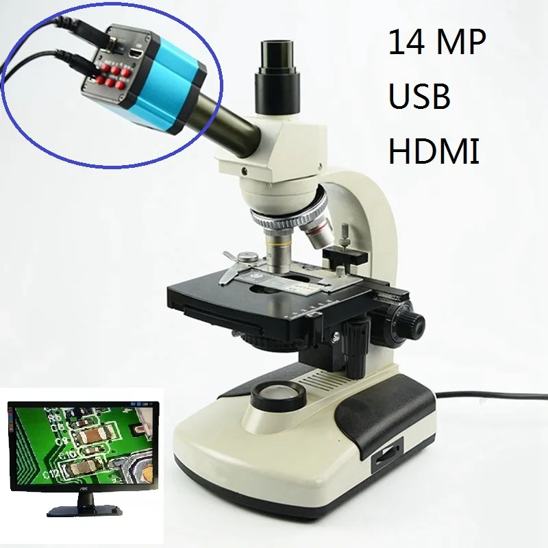 14MP HDMI USB Camera HD Digital Microscope Camera with C-Mount Lens Electronic Eyepiece Video for Stereo Biological Microscope