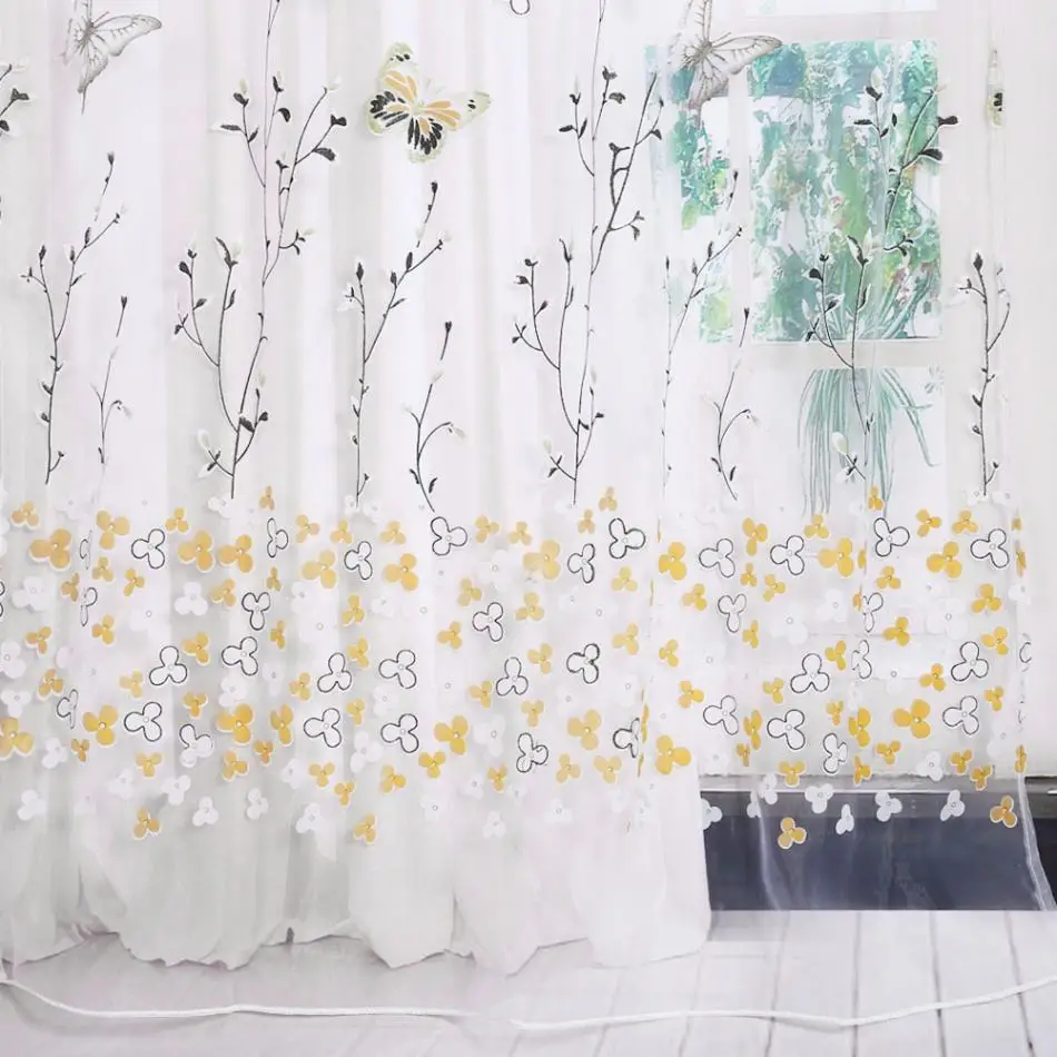 

Colorful Butterfly Printing Tulle Curtains Sheer Drape Balcony Window Decoration 100*200cm