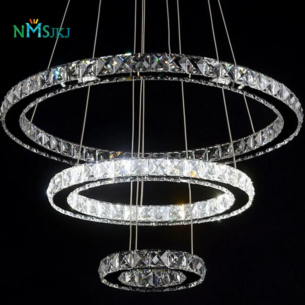 

Modern Led Crystal Chandelier Light Fixture for Living Room Dining Room Decorative Hanging Lamp Diamond 3 Rings Chandeliers