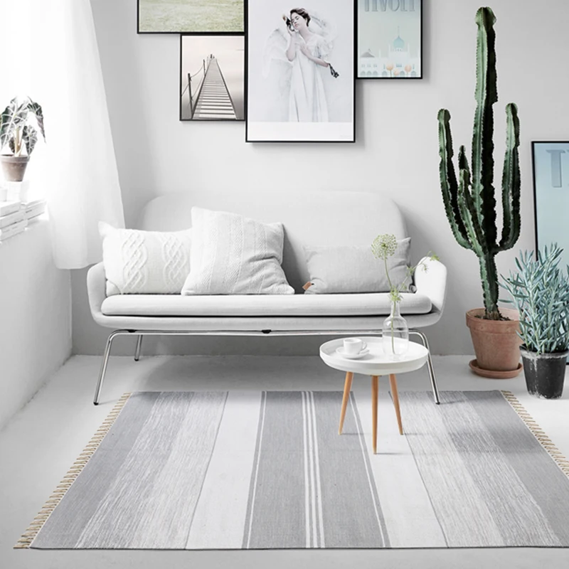 Килим хлопок ковер ручной работы геометрический богемский индийский ковер плед полосатый современный черный серый розовый дизайн nody стиль