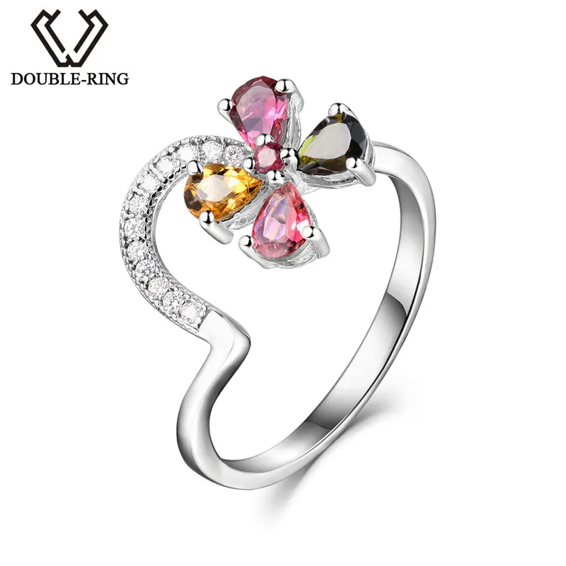 Дважды кольцо натуральный турмалин драгоценных камней серебро Для женщин Обувь