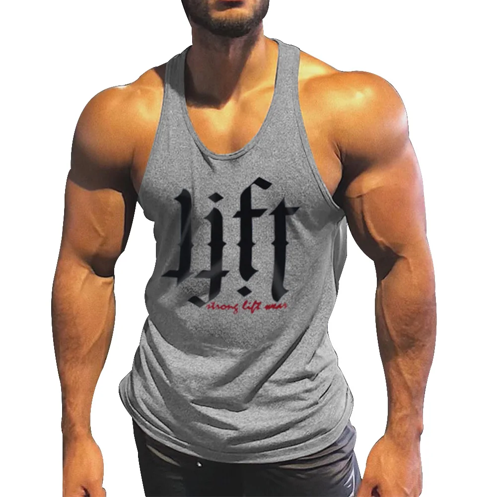 Men Sleeveless Bodybuilding Fitness Sport Muscle Vest Tank Tops Singlet for Summer XRQ88 - Цвет: Серый