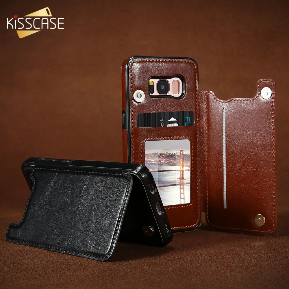 

KISSCASE Retro Leather Wallet Case For Samsung Galaxy S7 Edge S8 S9 Plus Note 8 Note 9 Vintage Card Stand PU Wallet Cover Fundas