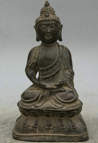 

JP S0524 8" Old Tibet Buddhism Bronze Seat Shakyamuni Amitabha Sakyamuni Buddha Statue