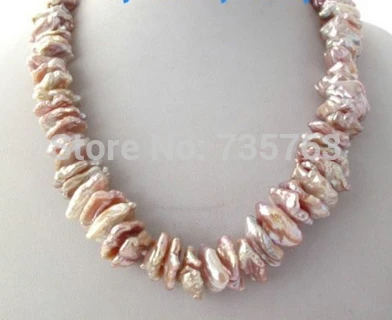 

HOT 0015275 Lavender Pink Unusual Cornflake Pearl Necklace 14KGP