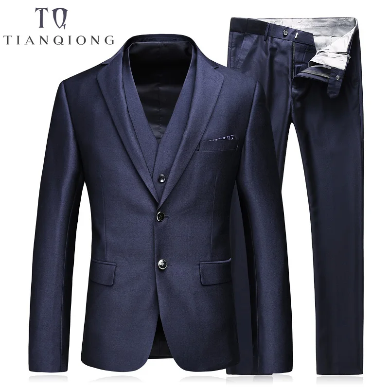 

TIAN QIONG 2018 New Arrival High Quality Wool Blue Men's Wedding Dress,Casual Suit Men Business Suits 3 Pec(Jackets+Pants+Vest)