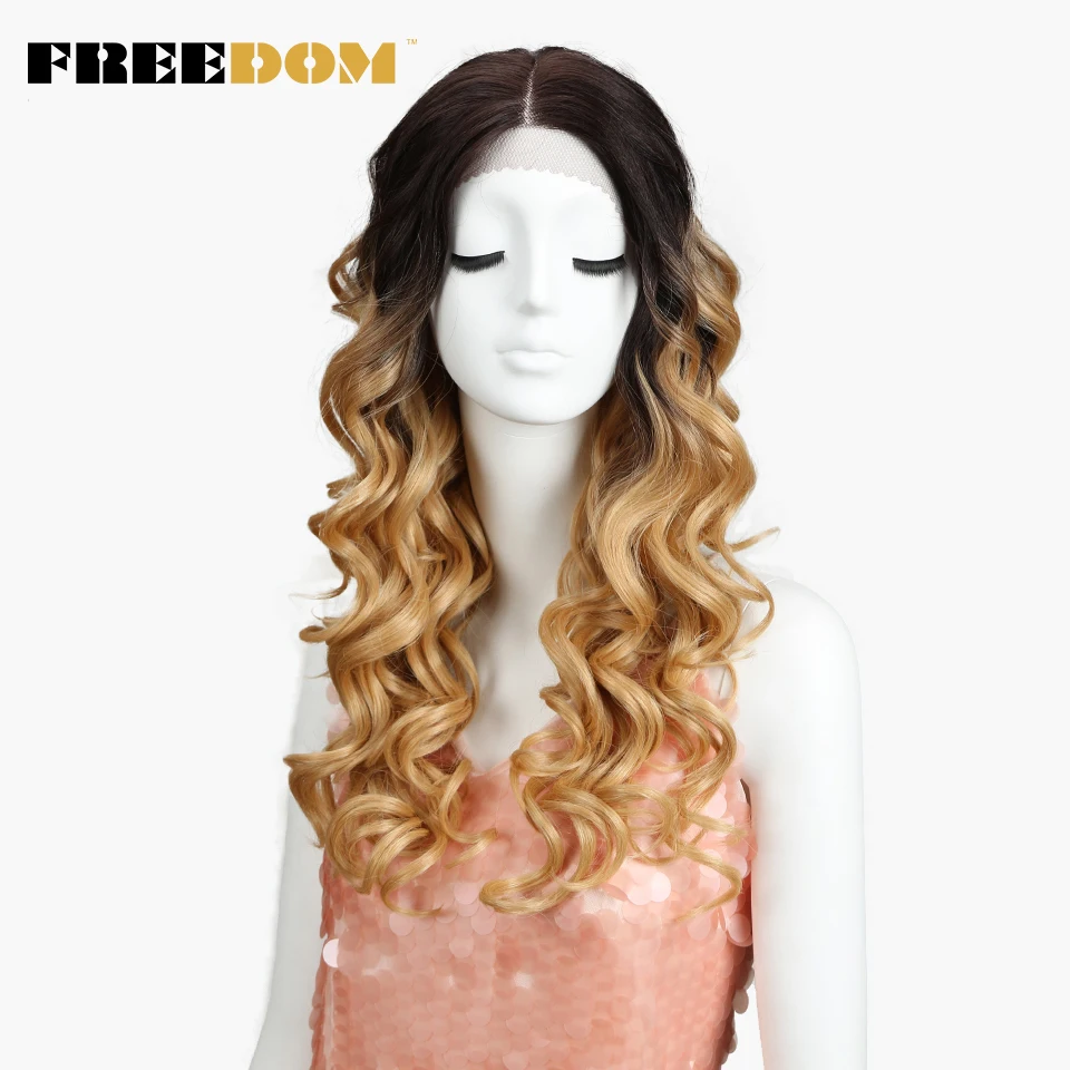 

FREEDOM Synthetic Lace Front Wigs For Black Women Deep Loose Ombre Brown Blond 24 Inch High Temperature Fiber Synthetic Wigs