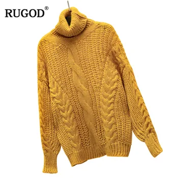 

RUGOD Spring Winter Sweaters Women Warm Turtleneck Long Sleeve Knitted Pullover Fashion Solid Twist Pattern Jumper Sweaters Tops