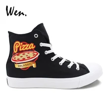 Вэнь дизайн обувь для пиццы женские парусиновые кроссовки высокие черные на шнуровке повседневная мужская обувь на плоской подошве Вулканизированная обувь плимсоллы Zapatos