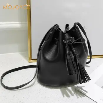 

Fashion PU Leather Mini Shoulder Bags Women Tassels Drawstring Messenger Bucket Small Crossbody Casual Girls Handbag Bolso Bag