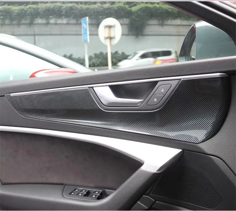 Car styling Carbon fiber Interior Door Handle Covers Trim Door Bowl Stickers decoration Frame for Audi A6 C8 auto accessories