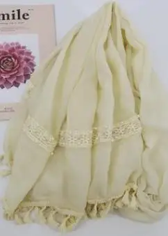 Cotton Plain Color Beads Tassel Scarf Shawls Floral Embroidery Muslim Wrap Hijab 10 Color Wholesale 10pcs/LOT Free Shipping