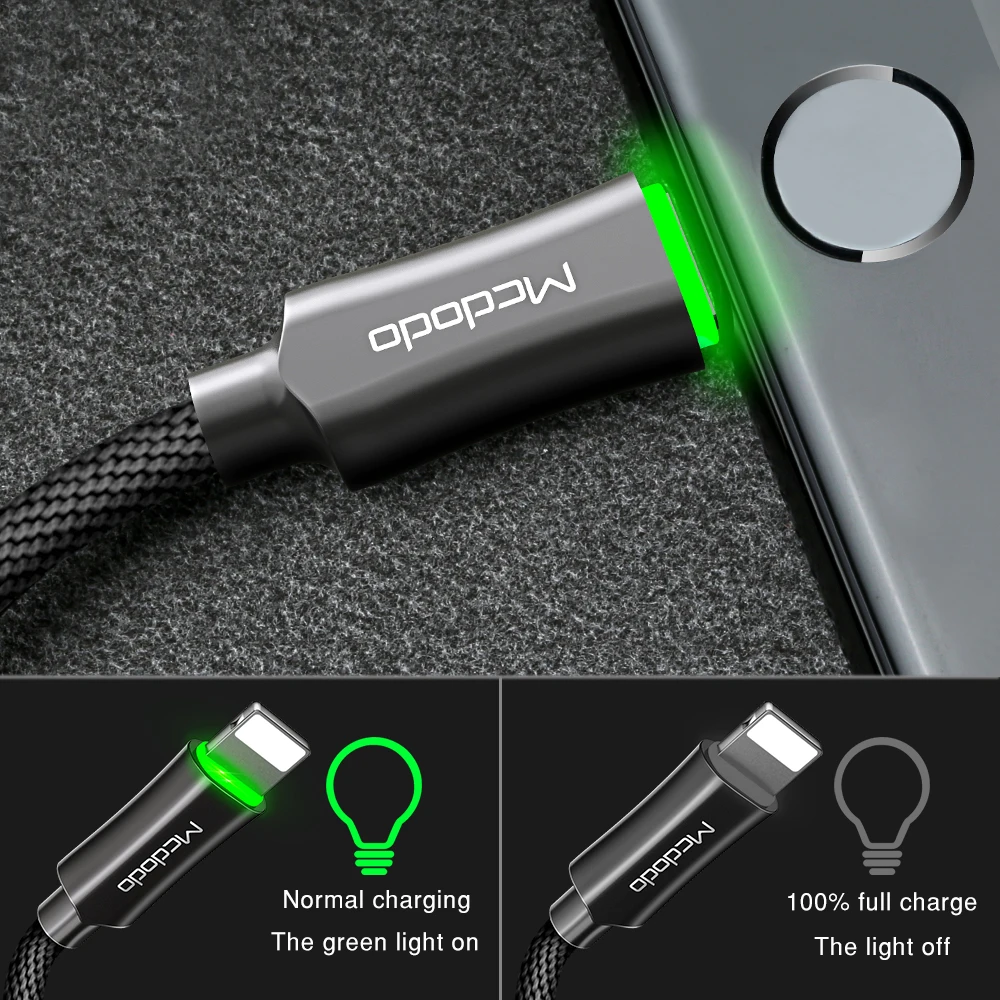 MCDODO Auto Disconnect Fast Charging For iPhone USB Cable For iPhone XS MAX X Data Cable For iPhone 8 7 6 6s Plus USB Cable Cord