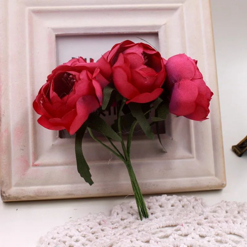 rose Red 6 шт. шелковые большие бутоны роз Искусственные цветы букет невесты для свадебной вечеринки Флорес искусственные украшения Свадебный венок растения - Цвет: rose Red
