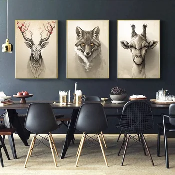 

Animal Poster Abstract Deer Giraffe Owl Elephant Canvas Poster Wall Pictures for Living Room No Frame
