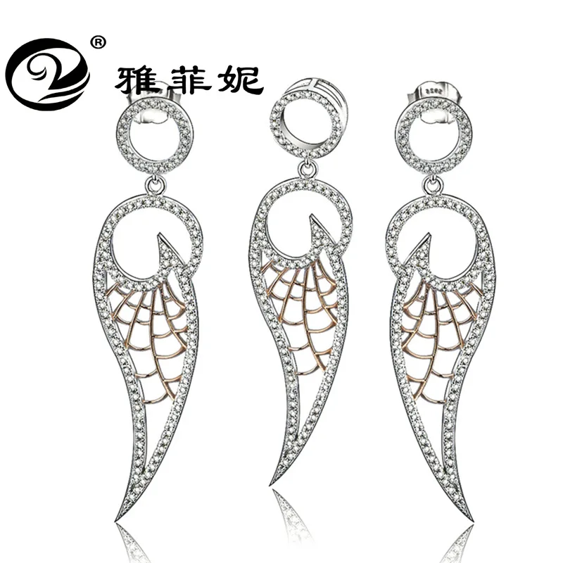 

luxury brand jewelry women silver 925 set ethnic feather wing pendant 925 silver jewelry set for wedding