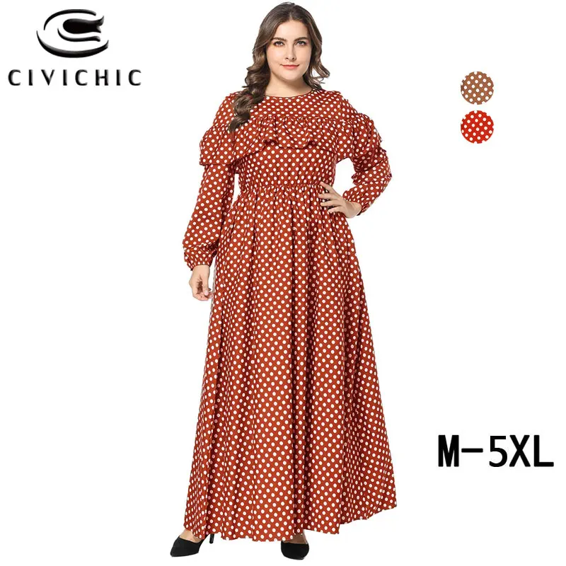 

CIVI CHIC Lady Large Swing Gown Women Classic Polka Dots Maxi Dress Spring Autumn Ruffles Jurk Zomer Plus Size Long Robe DRS426
