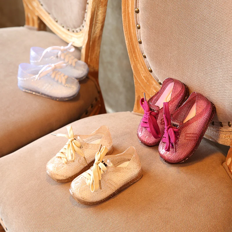Мини Мелисса бренд Дети младшего возраста на шнуровке кроссовки Повседневная Детская Для мальчиков и девочек полые прозрачная обувь 3 цвета модная детская спортивная обувь