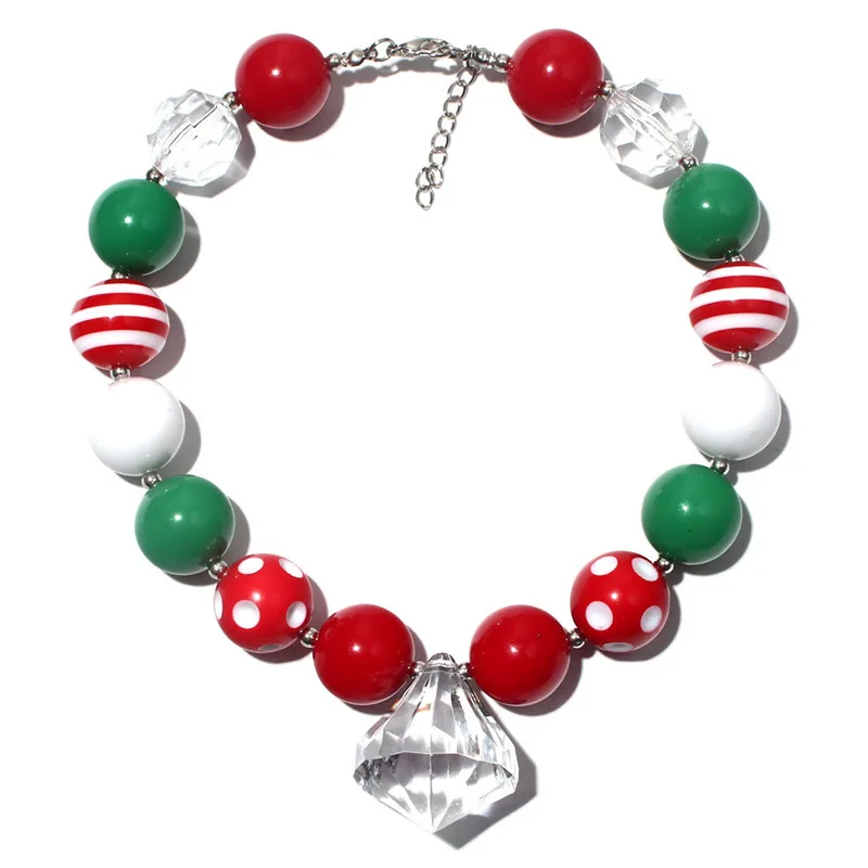 Christmas Necklace Red/Green Beads Princess Chunky Necklace Kids Girls Bubble Bead Necklace for