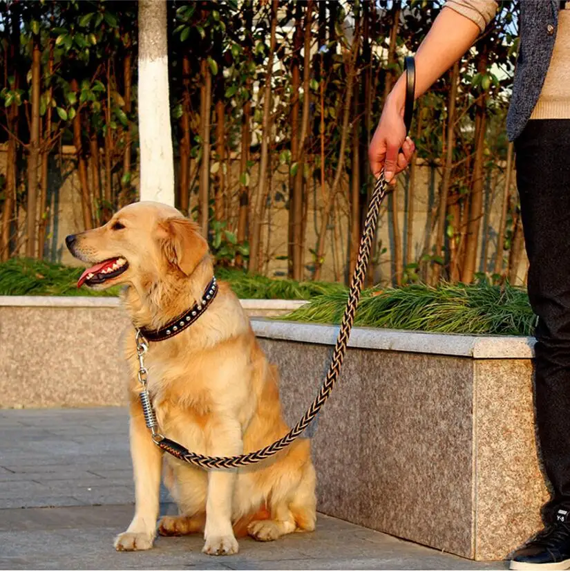 

2016 New High Quality Genuine Leather Large Dog Leashes Pet Traction Rope Collar Set For Big Dogs Black Brown