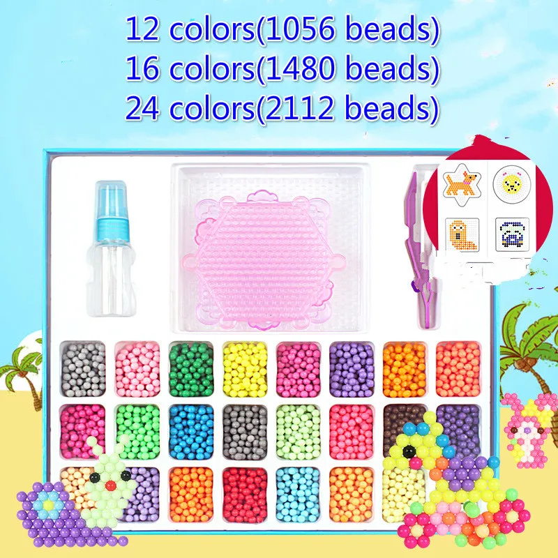 

24 Colors Water Spray Magic Pixels Beads DIY Kit 3D Puzzle Game Fun Handmaking Cartoon Educational Toys for Children Gift