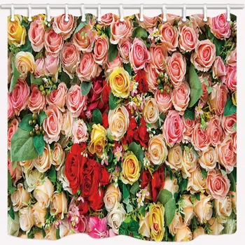

Romance Decor Shower Curtain By, Bright-Colored Passion Rose Love Everlasting, Farmhouse Bathroom Shower Curtain Set