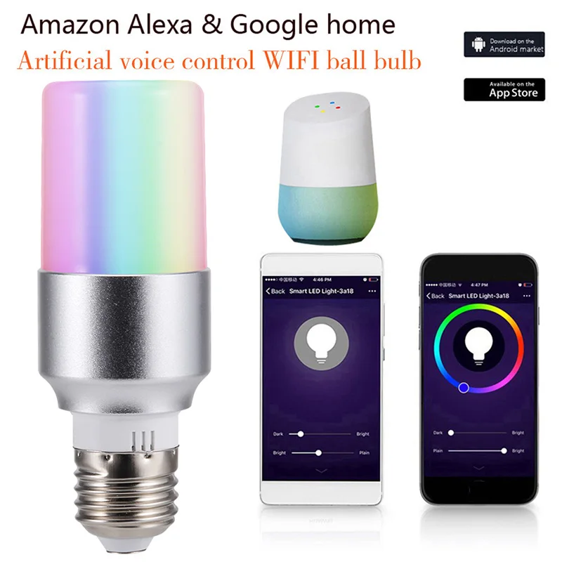 Wifi умный светильник, лампочки с дистанционным управлением, WiFi умный светодиодный светильник, лампа с регулируемой яркостью RGB для Alexa Google Home E27 E14 B22
