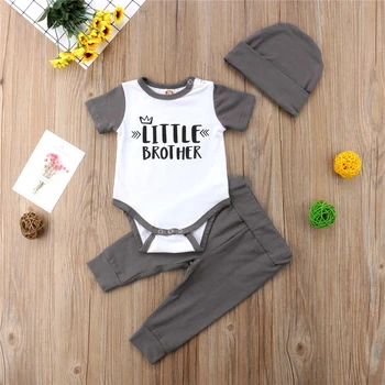 

2018 LITTLE BROTHER Newborn Baby Boys Clothes Tops Romper Bodysuit Pants Trousers Hat Outfits Set