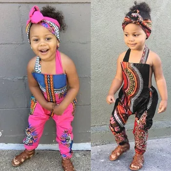 

Baby Girls Clothes Romper Newborn Infant Toddler Romper Jumpsuit Headband Fame African style Sleeveless Outfits Set Wholesale