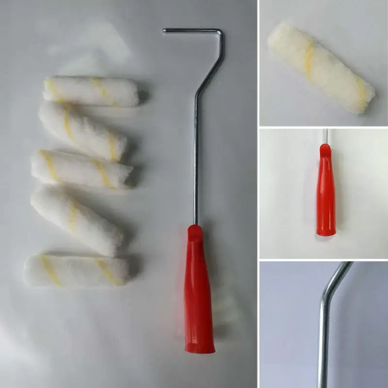 

6pcs/set Long Reach Wall Paint Roller Sets 5 Mini Roller Sleeves + 1 Handle Household Wall Painting Rolling Brush
