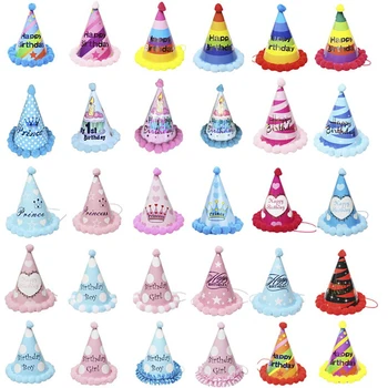 

Blue Happy Birthday Party Hat Polka Dot DIY Cute Handmade Princess Crown Cap Baby Shower Decorations Boy Girl Gifts Supplies