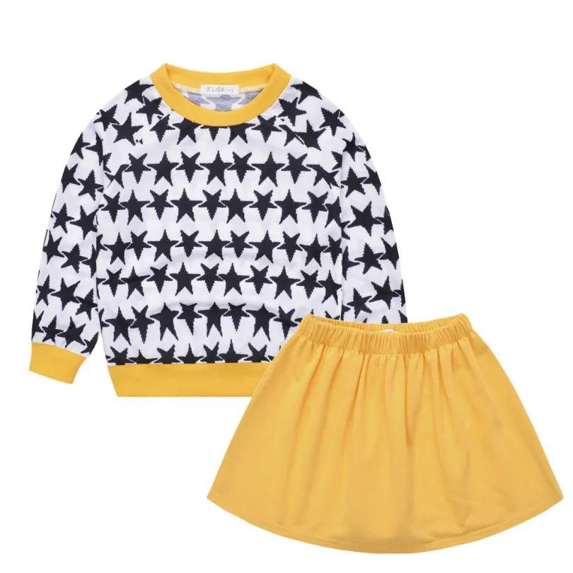 

Knitted Yellow star sweater skirt dress girls clothing set for girl two pieces spring winter kids clothes size 2 3 4 5 6 7 8 9 Y