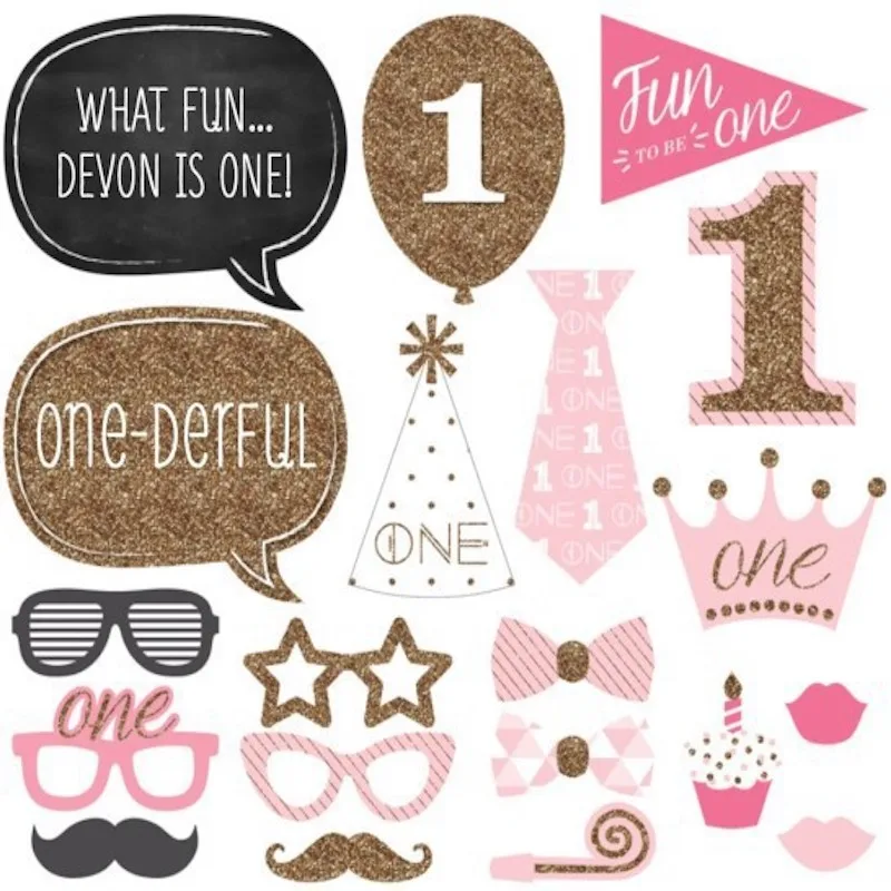 

Hot Sale 20pcs Baby 1 Years Old Birthday Party Funny I'm One Party Photo Booth Happy Birthday Decorations Kids