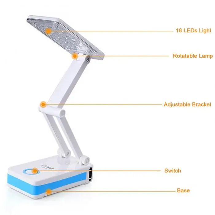 Качественная Ночная настольная лампа для чтения вращающаяся 14/18-LEDs Складная перезаряжаемая настольная прикроватная лампа освещение AA