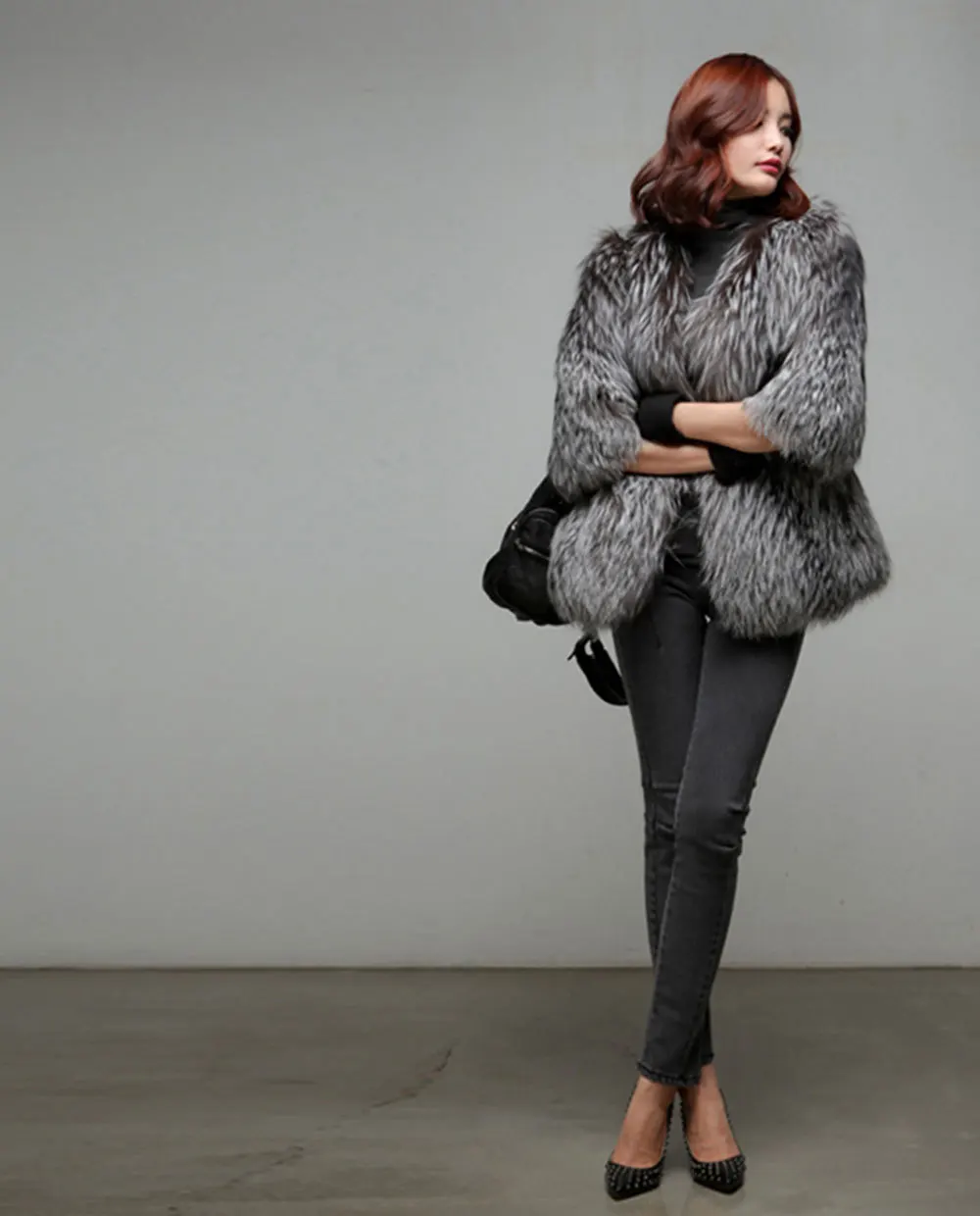 FURSARCAR Новая мода Роскошный настоящий натуральный мех женские зимние пальто теплая куртка из меха лисы серебра 60 см длинное пальто из натурального Лисьего меха