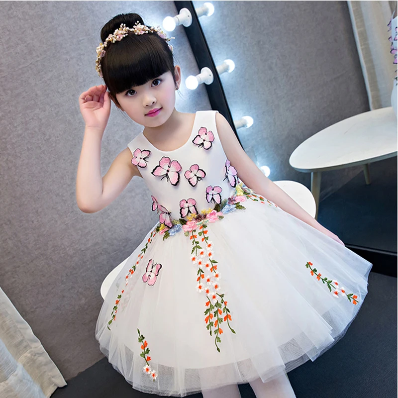 

2018New Kids Babies Birthday Wedding Party Ball Gown Dress Girls Children Performance Pageant Embroidery Butterfly Pattern Dress