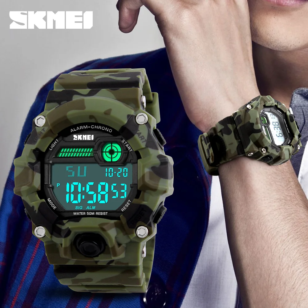 2017 SKMEI S Shock часы Для мужчин на открытом воздухе армейская камуфляжная Военная