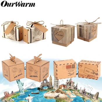 

OurWarm Travel Theme Paper Kraft Candy Gift Box Wedding Favors For Guest Bride Groom Wedding Party Supplies Decoration