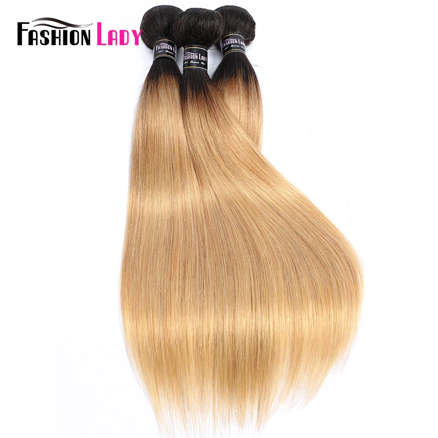 FASHION LADY Pre-Colored Brazilian Straight Hair Human Hair Weave 1B/27 Ombre Human Bundles 2/3/4 Bundle Per Pack Non-Remy