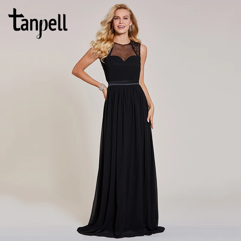 Tanpell long lace evening dress black sleeveless floor length a line gown cheap women backless prom party formal evening dresses Tanpell long lace evening dress black sleeveless floor length a line gown cheap women backless prom party formal evening dresses