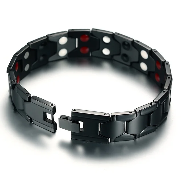 Europe Mens 4 Element Black Double Row Magnetic Therapy Bracelet Europe Mens 4 Element Black Double Row Magnetic Therapy Bracelet With Magnet Negative Ions Germanium Infrared
